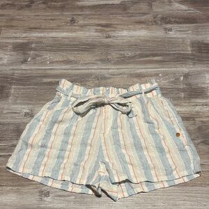 Roxy Striped High-Waist Tie Shorts - Blue, Cream & Peach